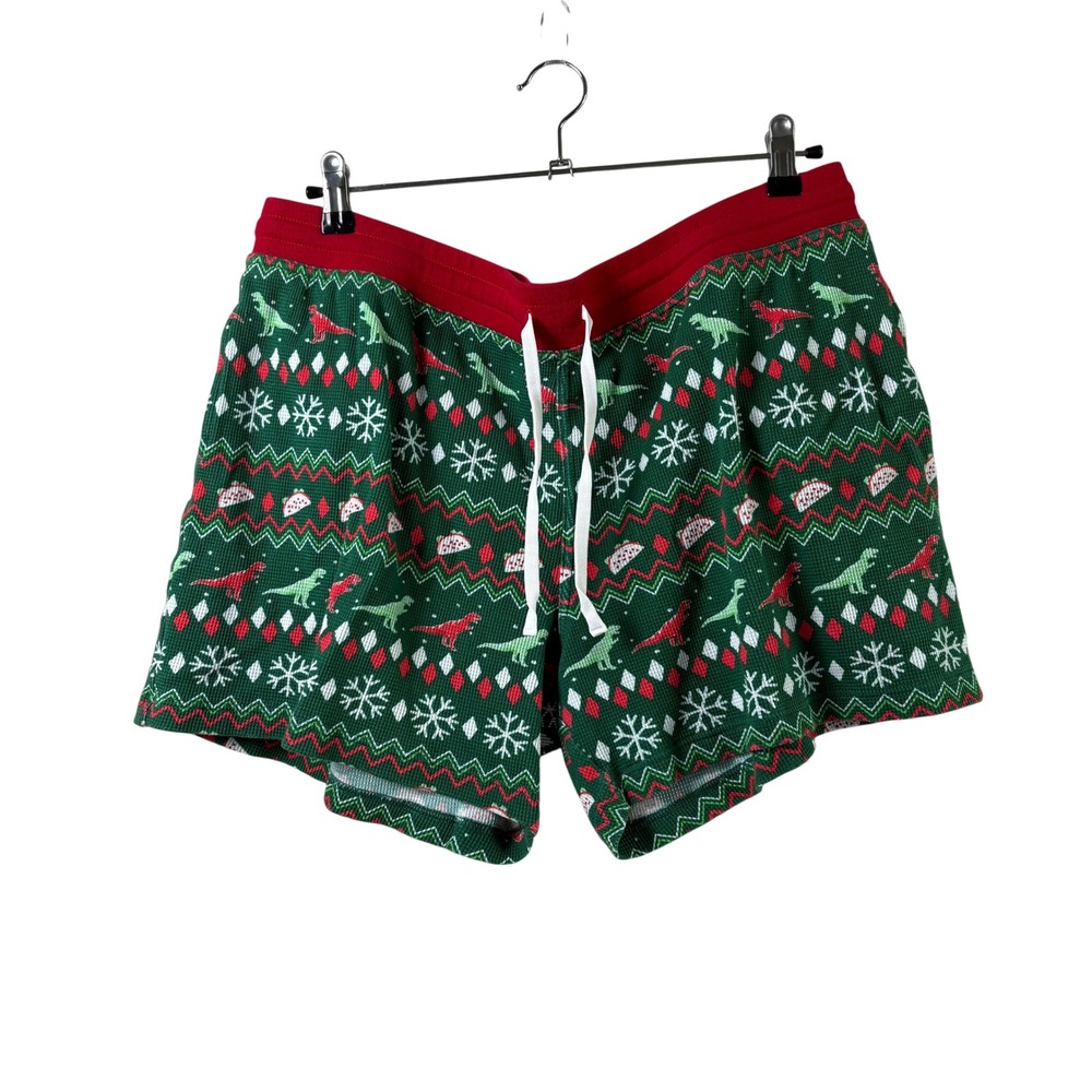 Chubbies Pajama Lounge Shorts Mens XL Green Dinosaur Taco Waffle Knit Holiday